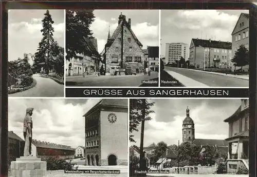 Sangerhausen Suedharz Rosarium Marktplatz Neubauten Westsiedlung Bergarbeiterdenkmal Friedrich Schmidt Strasse Kirche Kat. Sangerhausen