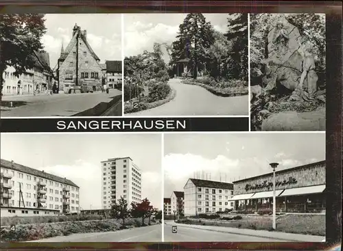Sangerhausen Suedharz Marktplatz Rosarium Heideroeslein Skulptur Hochhaus Suedsiedlung Kat. Sangerhausen