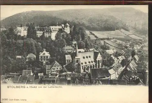 Stolberg Harz Ortsansicht mit Kirche und Schloss Blick von der Lutherbuche Kat. Stolberg Harz