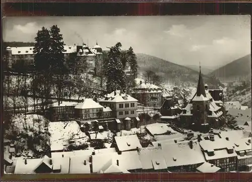Stolberg Harz Ortsansicht mit Kirche und Schloss im Winter Luftkurort Kat. Stolberg Harz