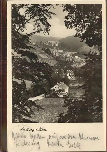 Stolberg Harz Durchblick vom Waldrand Schloss Kat. Stolberg Harz