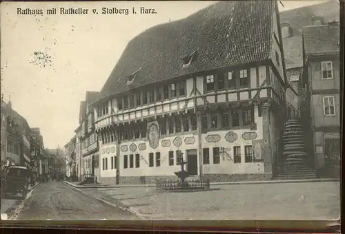 Stolberg Harz Rathaus mit Ratskeller Brunnen Kat. Stolberg Harz