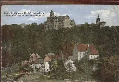 Schoenburg Naumburg Schloss Rochsburg Haengebruecke ueber Zwickauer Mulde Kat. Schoenburg Naumburg