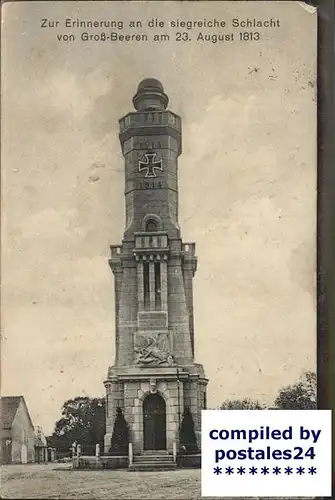 Grossbeeren Gedenkstein Turm Schlacht 1813 Feldpost Kat. Grossbeeren