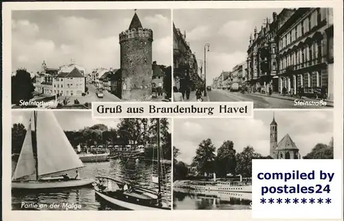 Brandenburg Havel Steintorturm Steinstrasse Malge Segelboot Salzhof Johanniskirche Faehrboot Kat. Brandenburg