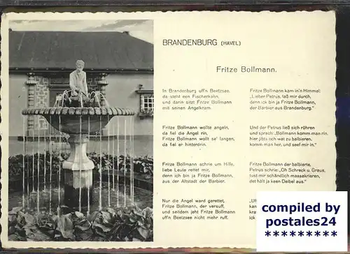 Brandenburg Havel Fritze Bollemann Denkmal Brunnen Gedicht Kat. Brandenburg