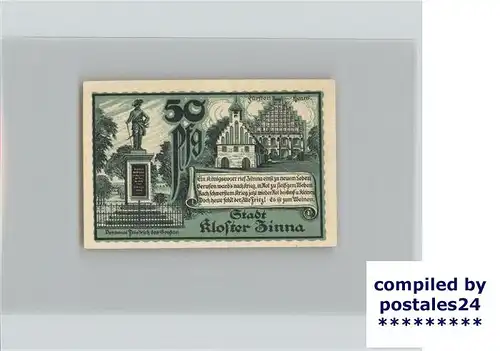 Zinna Gutschein 50 Pfennig Kloster Denkmal Kat. Zinna