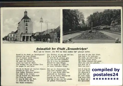 Treuenbrietzen Heimatlied der Stadt Otto Grunwald Rathaus Hohenzollern Brunnen Heldenhain Gedenkstaette Kat. Treuenbrietzen