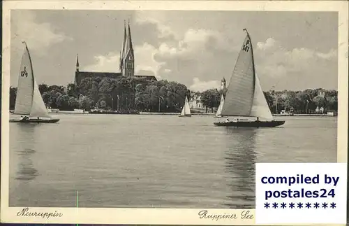 Neuruppin Segelpartie am Ruppiner See mit Klosterkirche Kat. Neuruppin