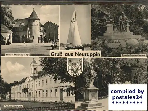 Neuruppin Bahnhof Rheinsberger Tor Fontane Denkmal und Oberschule Tempelgarten Kat. Neuruppin