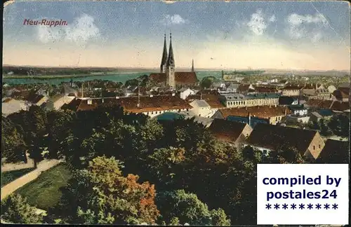 Neuruppin Panorama mit Kirche Feldpost Kat. Neuruppin
