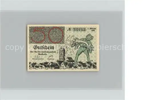 Neustrelitz Gutschein 50 Pfennig Reutergeld Kat. Neustrelitz