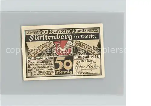Fuerstenberg Mecklenburg Gutschein 50 Pfennig Kat. Neustrelitz