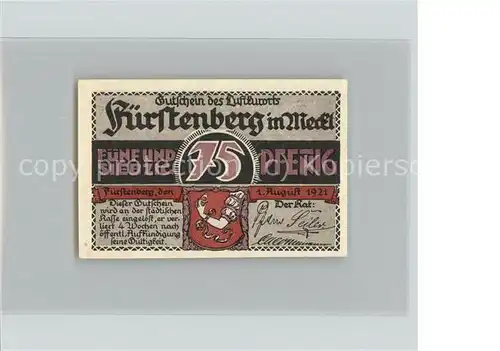 Fuerstenberg Mecklenburg Gutschein 75 Pfennig Kat. Neustrelitz