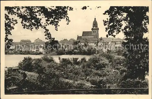 Waren Mueritz Blick auf Altstadt und Kirche Kat. Waren Mueritz