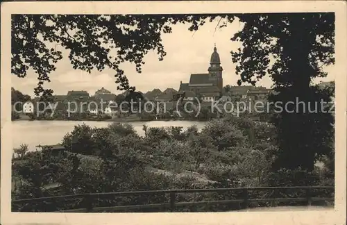 Waren Mueritz Altstadt mit Kirche Kat. Waren Mueritz