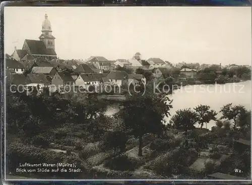 Waren Mueritz Stadtblick mit Kirche Kat. Waren Mueritz