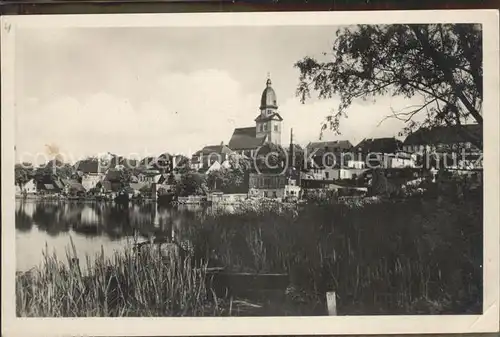 Waren Mueritz Stadtblick mit Kirche Kat. Waren Mueritz