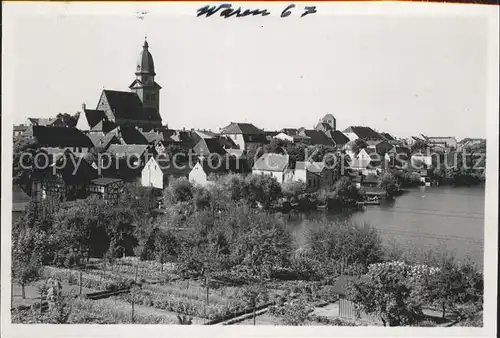 Waren Mueritz Stadtblick mit Kirche Kat. Waren Mueritz