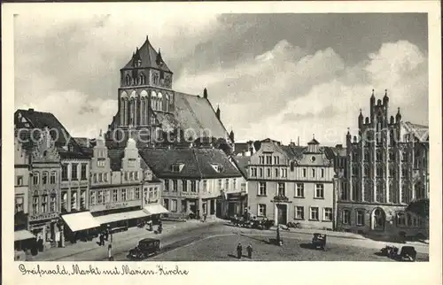 Greifswald Mecklenburg Vorpommern Markt mit Marien Kirche Kat. Greifswald