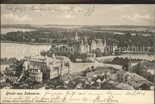 Schwerin Teilansicht mit Schloss und Museum Kat. Schwerin