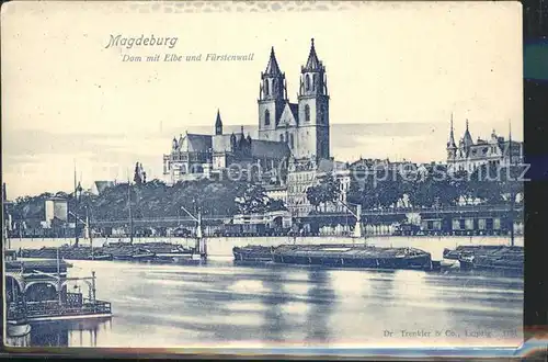 Magdeburg Dom Elbe Fuerstenwall Kahn Binnenschifffahrt Kat. Magdeburg