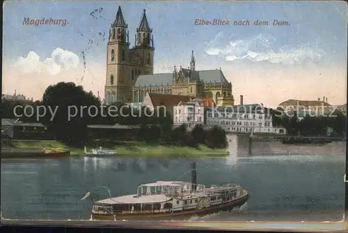 Magdeburg Blick von der Elbe auf den Dom Faehrschiff Feldpost Kat. Magdeburg