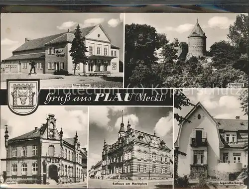 Plau See Film Buehne Amtsberg Postamt Rathaus Marktplatz Jugendherberge Wappen / Plau See /Parchim LKR