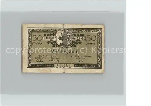 Ludwigslust Mecklenburg 50 Pfennig Gutschein Wappen Rathaus Kat. Ludwigslust