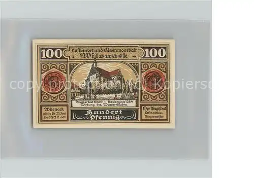 Bad Wilsnack 100 Pfennig Gutschein Siegel Kirche Luftkurort Eisenmoorbad Bischof Kat. Bad Wilsnack