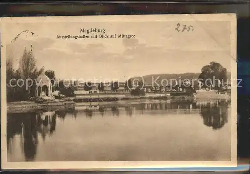 Magdeburg Ausstellungshallen mit Blick auf Adolf Mittag See Pavillon Kat. Magdeburg