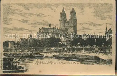 Magdeburg Kuenstlerkarte Elbe Fuerstenwall Kat. Magdeburg
