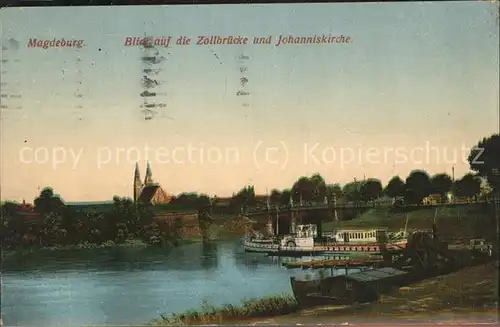 Magdeburg Zollbruecke Johanniskirche Schaufelraddampfer Kat. Magdeburg