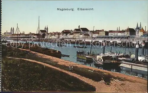 Magdeburg Elbansicht Dampfschiffe Seitenraddampfer Kat. Magdeburg
