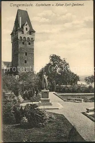 Tangermuende Kapitelturm mit Kaiser Karl Denkmal Kat. Tangermuende