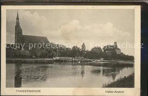 Tangermuende Stadtblick mit Hafen Schiffe Kat. Tangermuende