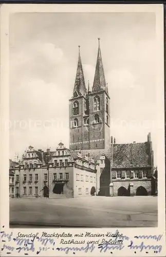 Stendal Marktplatz mit Marienkirche Rathaus und Roland Kat. Stendal