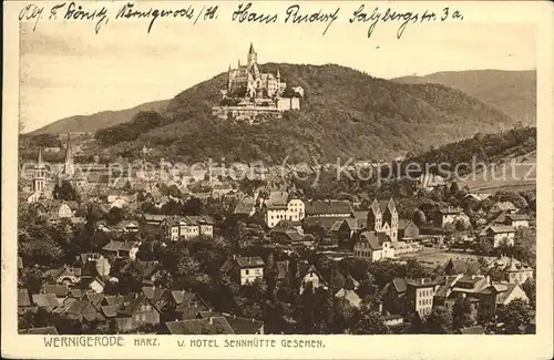 Wernigerode Harz Blick vom Hotel Sennhuette auf Stadt und Schloss Kat. Wernigerode