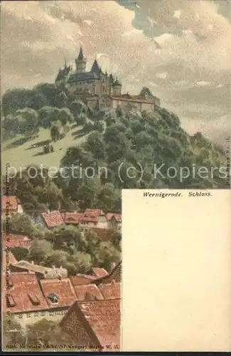 Wernigerode Harz Panorama mit Schloss Kuenstlerkarte Kat. Wernigerode