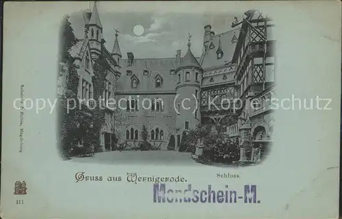 Wernigerode Harz Schloss bei Mondschein Kat. Wernigerode