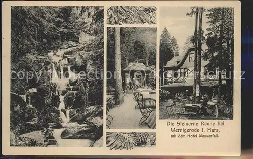 Wernigerode Harz Die Steinerne Renne Hotel mit Wasserfall Gartenterrasse Kat. Wernigerode