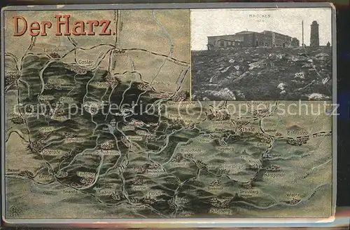 Brocken Landkarte vom Harz Kat. Wernigerode