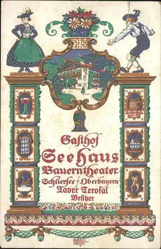 Schliersee Gasthof Seehaus Bauerntheater Wappen Tracht Kat. Schliersee