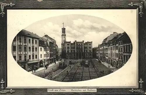 Zittau Marktplatz Rathaus Strassenbahn Kat. Zittau