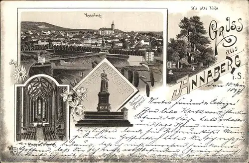 Annaberg-Buchholz Erzgebirge alte Linde Barbara Uttmann Denkmal / Annaberg /Erzgebirgskreis LKR