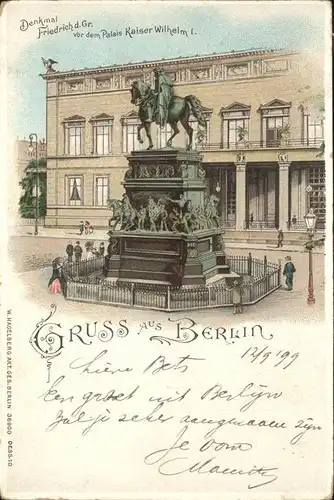 Berlin Denkmal Friedrich der Grosse Palais Kaiser Wilhelm I Kat. Berlin