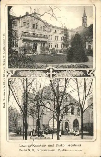 Berlin Lazarus Kranken  und Diakonissenhaus Kleinkinderschule Kirchturm Kat. Berlin