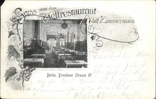 Berlin Weltrestaurant Adolf Zimmermann Kat. Berlin