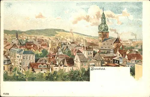 Bielefeld Ortsansicht mit Kirche Kuenstlerkarte Kat. Bielefeld