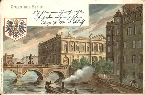 Berlin Kurfuerstenbruecke Koenigl. Marstall Wappen Boot Kat. Berlin